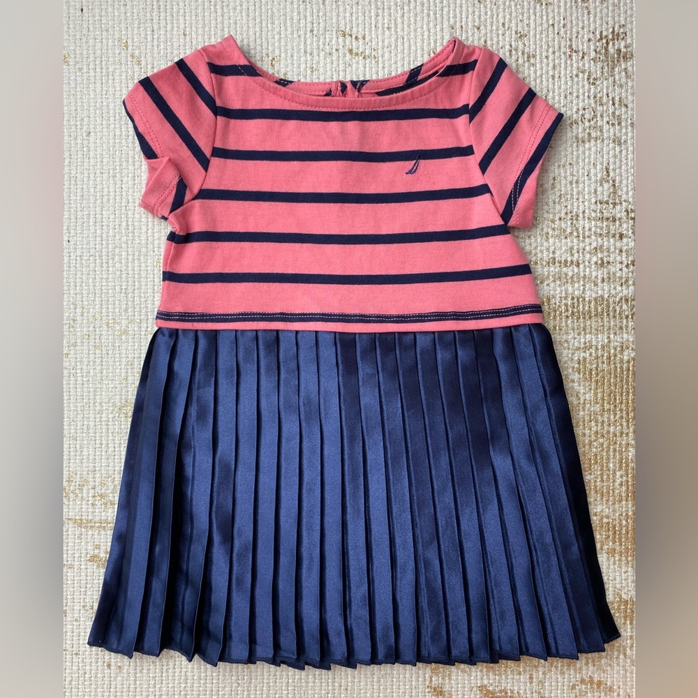 NAUTICA Baby Girl Navy & Pink Summer Dress | Size 12 Months